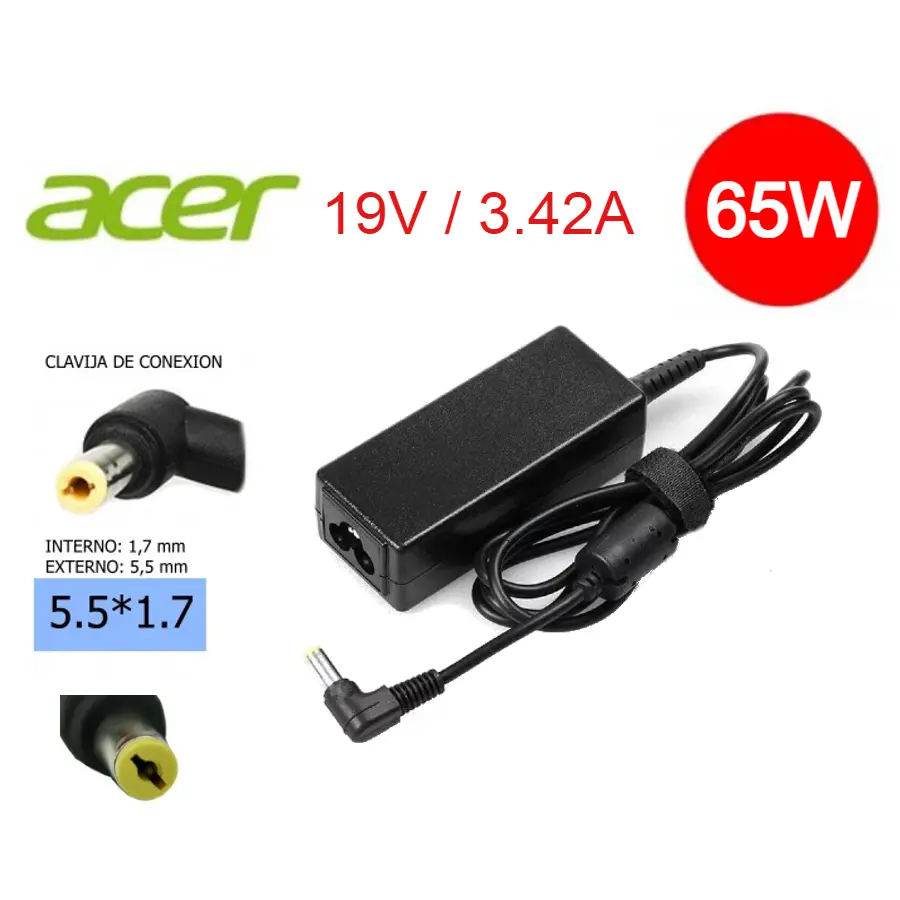 Cargador Acer AC 19V 2.37A PUNTA REDONDA AMARILLA