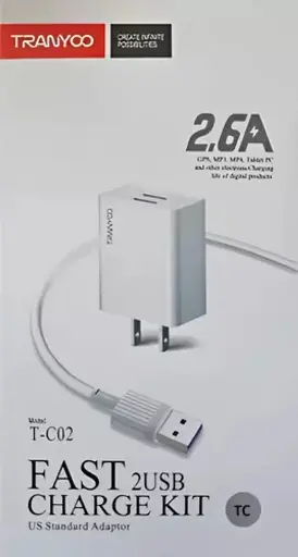 [Cargador Cable USB-TPC 2 puerto USB 14W TRANYOO T-C02 C] Cargador Cable USB-TPC 2 puerto USB 14W TRANYOO T-C02 C || Kit Fast