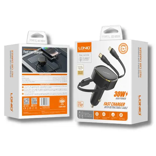 [Cargador Auto cable TPC IP 30W LDNIO 2en1 C107] Cargador Auto cable TPC IP 30W LDNIO 2en1 C107